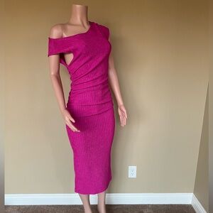 Elegant Pink One-Shoulder Dress. Size S. Great Stretch & Fit!